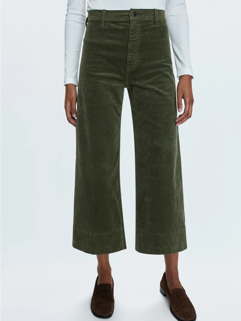 Pistola Penny Crop Wide Leg Corduroy Pants - High Rise, Olive Green Size 26 EUC